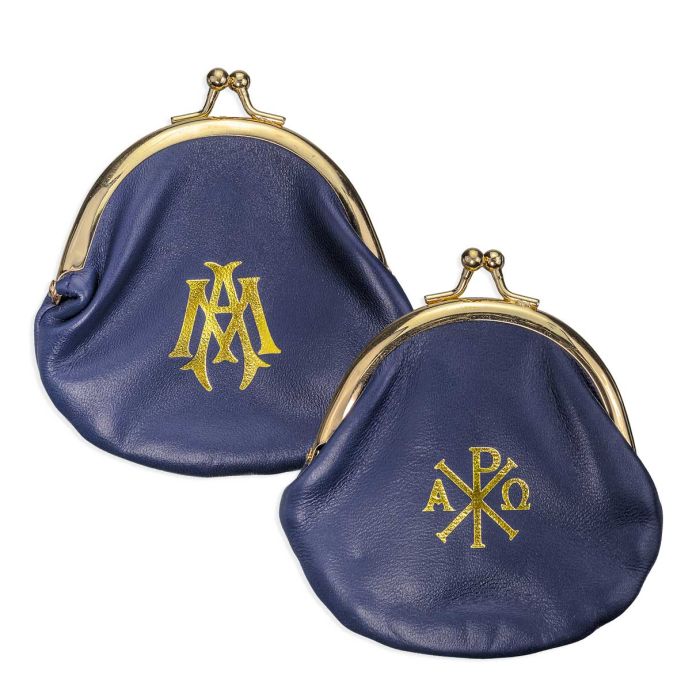 Genuine Sheepskin Leather Rosary Pouch in Soft Blue with Polished Brass Snap