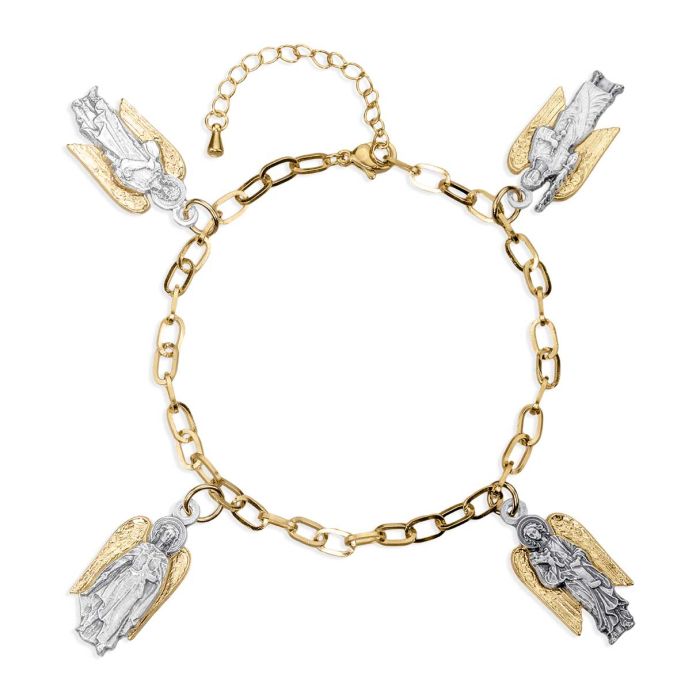 Stainless Steel Gold-Tone Bracelet with 4 Archangel Medals