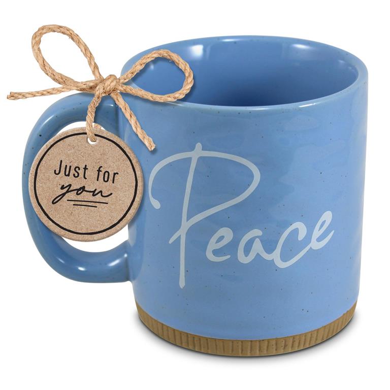MUG POWERFUL WORDS PEACE LT BLUE 16 OZ