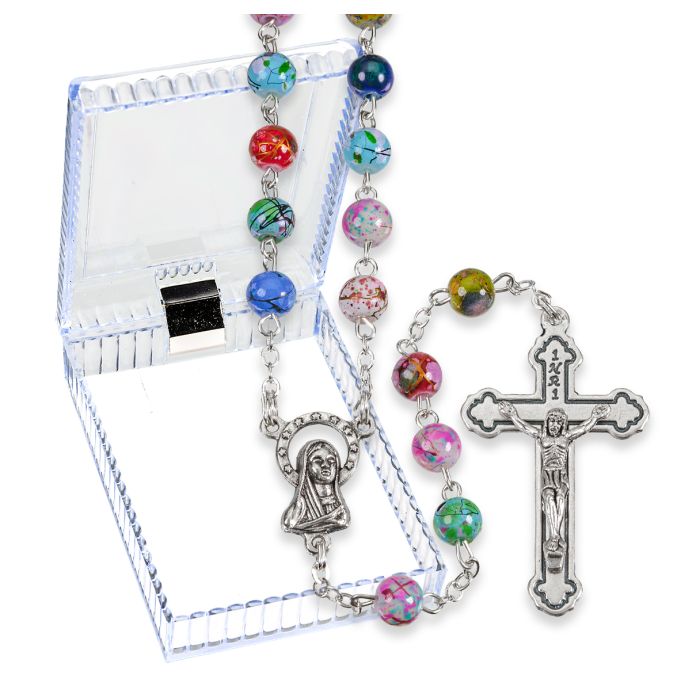 MULTICOLOR GLASS SPECKLED BEAD ROSARY