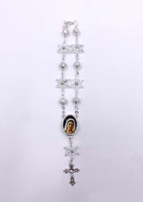 SILVER ONE-DECADE ROSARY WITH  CLEAR STARS