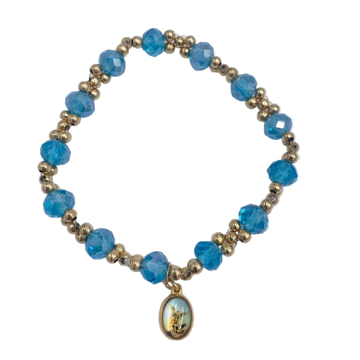 GOLD AND COLORFUL BRACELETS WITH DIFFERENT MEDALS