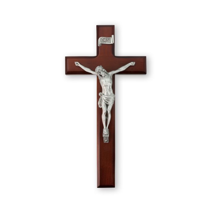 11" Dark Cherry Cross with Fine Pewter Corpus A-2 CUADROS