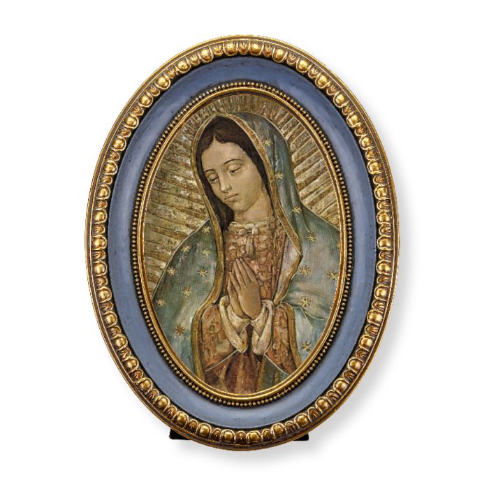 5 1/2" x 7 1/2" Oval Gold-Leaf Frame with a Our Lady of Guadalupe Print-P65