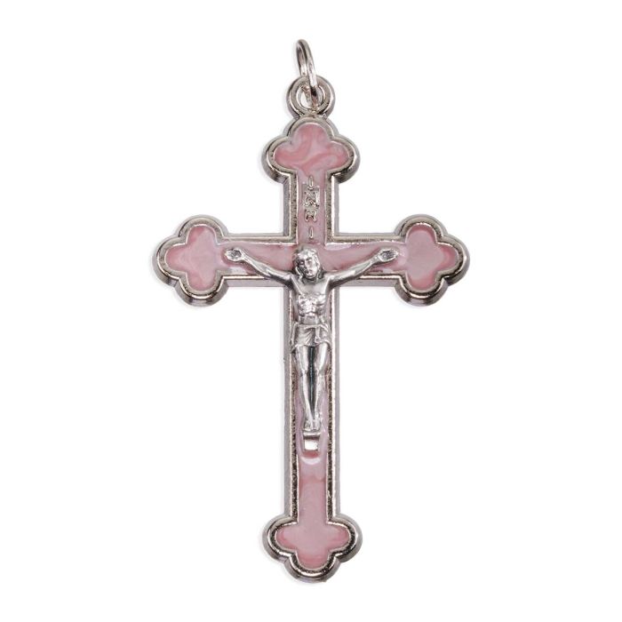 2" Silver Crucifix with Pink Pearl Epoxy