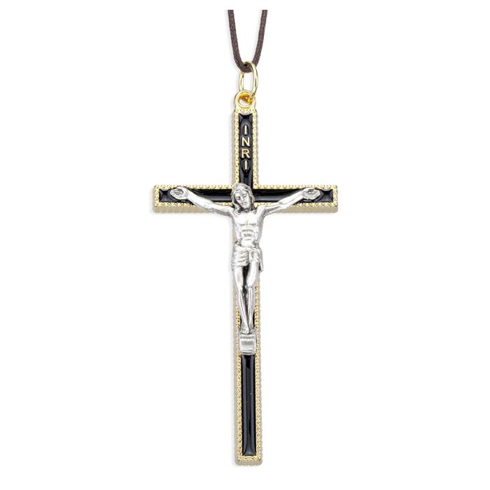 3 1/2" Gold Tone Crucifix with Black Epoxy Inlay