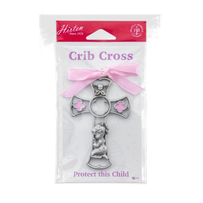 Baby Girl Genuine Pewter Cross with Pink Ribbon