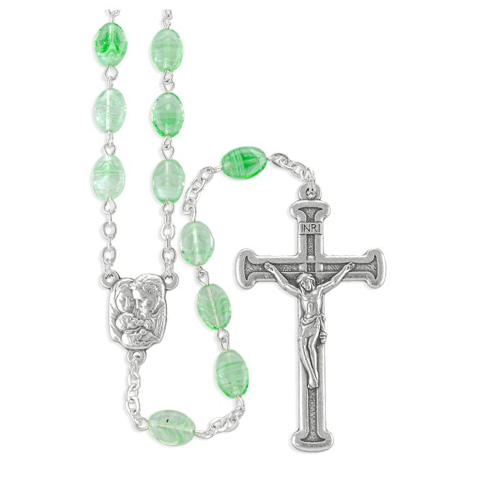 Oval Mint Glass Bead Rosary