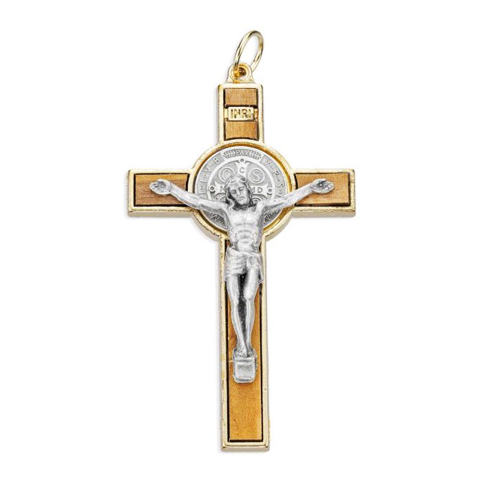 3" St. Benedict Crucifix with Olive Wood Inserts