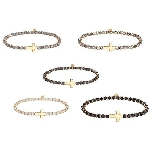 7"L GOLD CROSS BRACELET ASST STRETCH; BUTTERFLY TAG