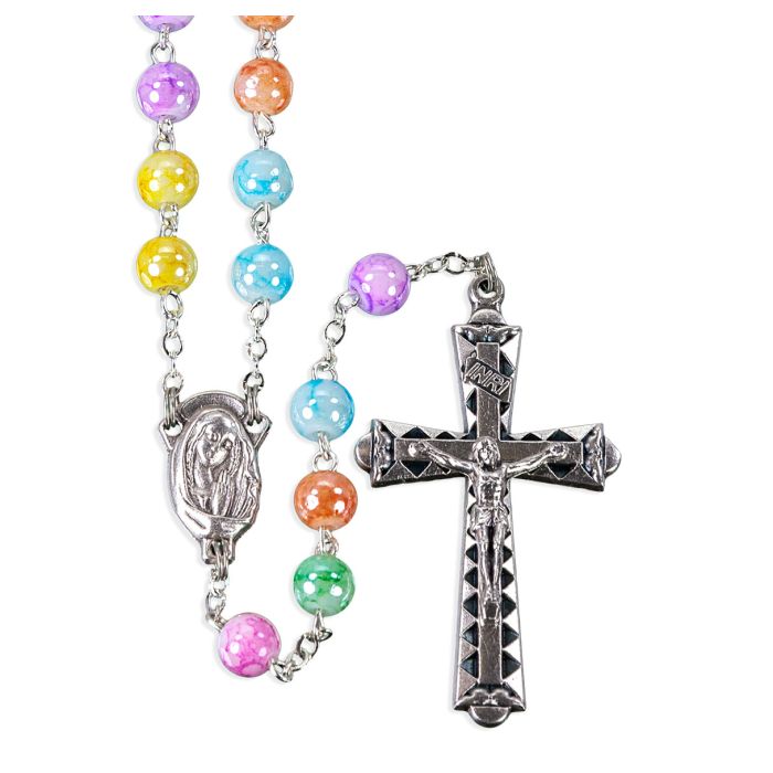 6mm Multicolored Marbleized Rosary with Center and Crucifix