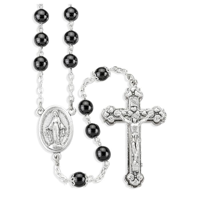 Black Imitation Pearl Glass Bead Rosary