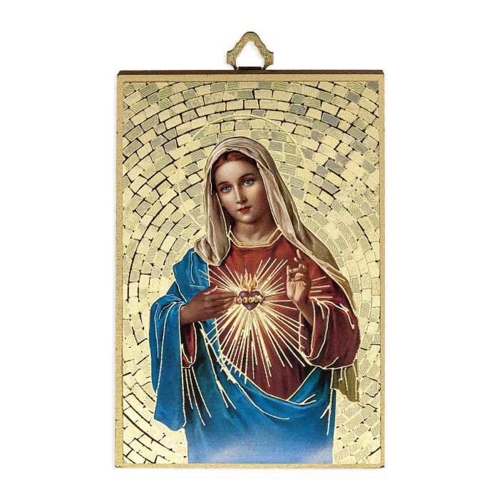 Gold Foil Immaculate Heart of Mary Mosaic Plaque