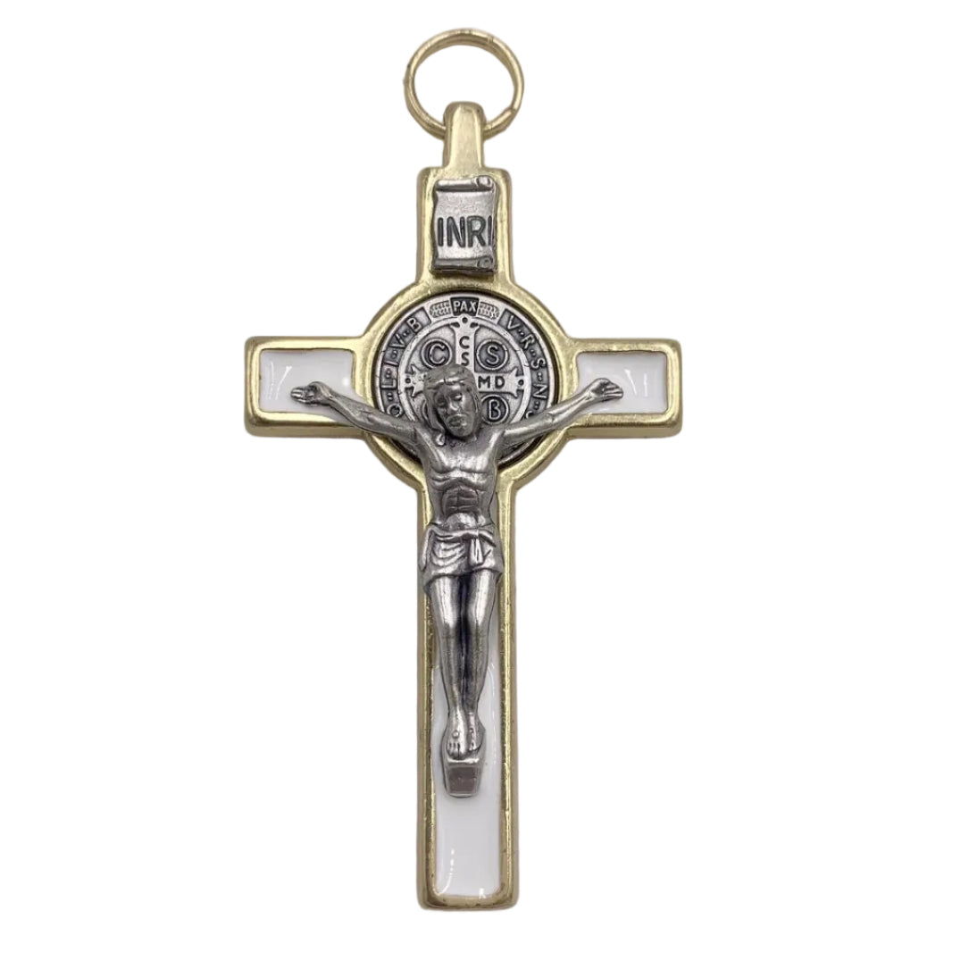 3" ST. BENEDICT GOLD AND WHITE CRUCIFIX