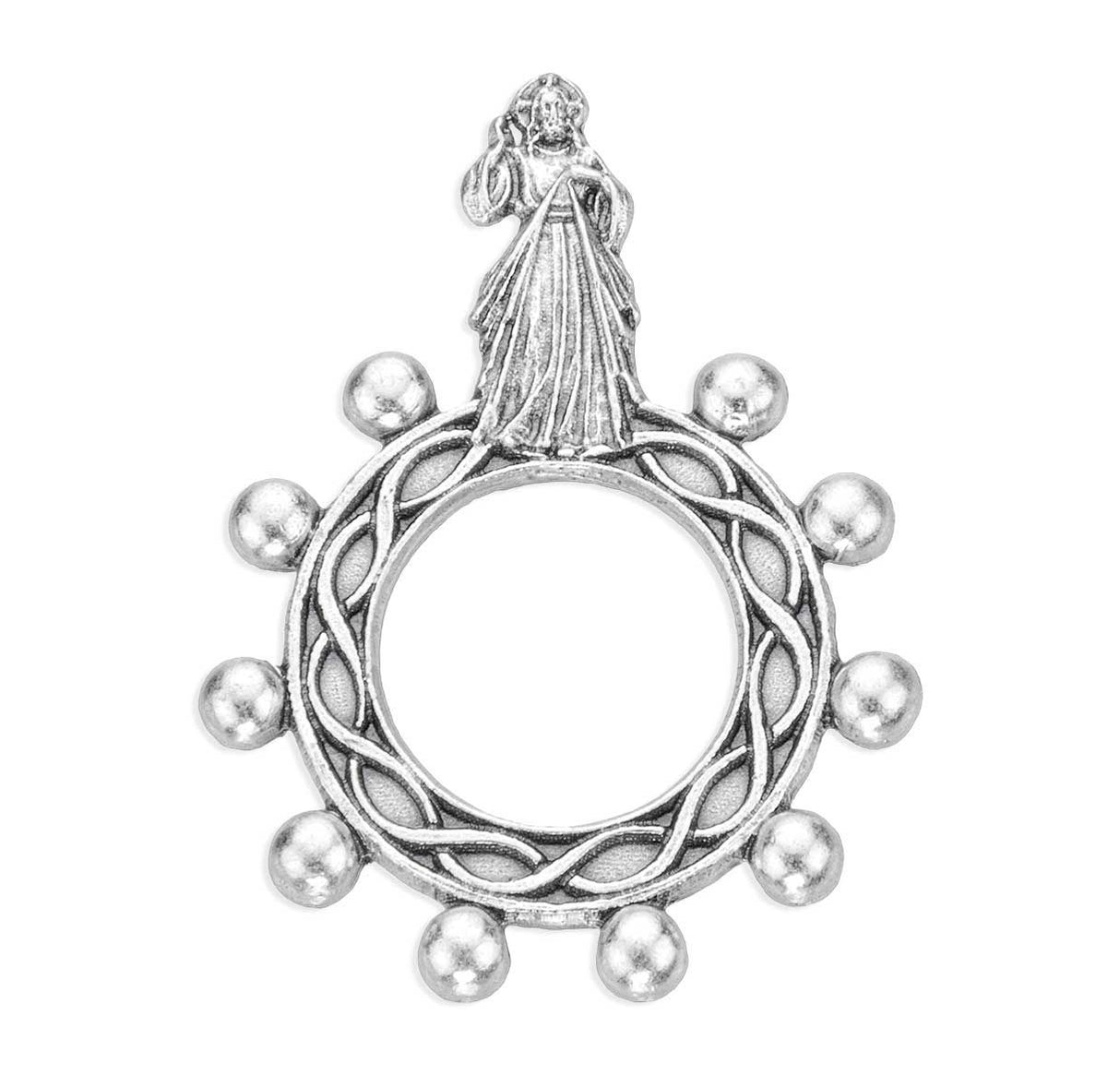 DIVINE MERCY SILVER OXIDIZED ROSARY RING