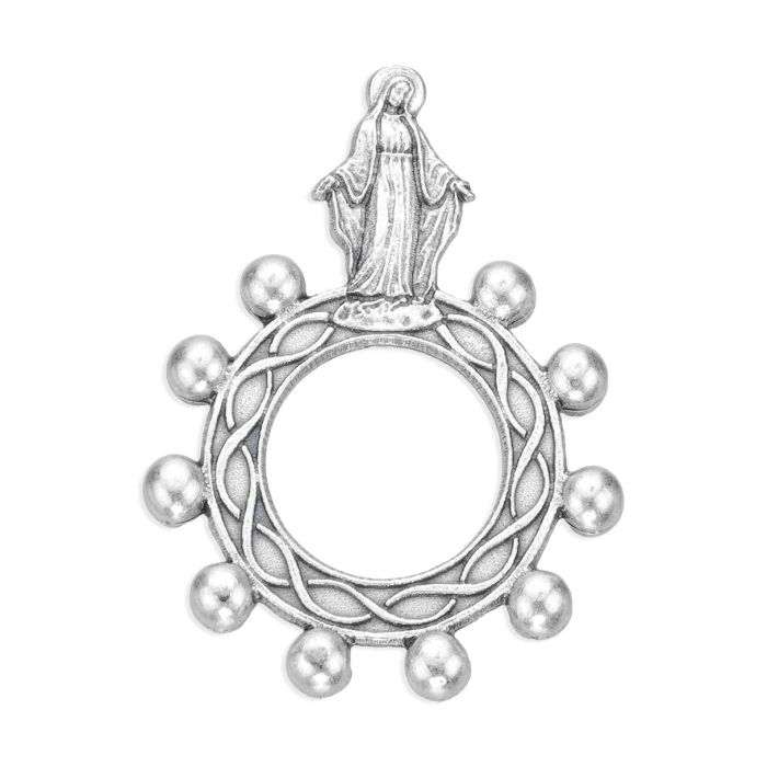 OUR LADY OF GRACE SILVER OXIDIZED ROSARY RINGS