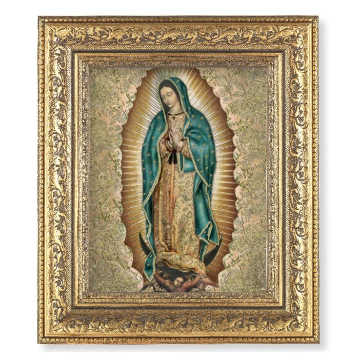 12 1/2" x 14 1/2" Ornate Gold Leaf Antique Frame with 8" x 10" Our Lady of Guadalupe Print D-1