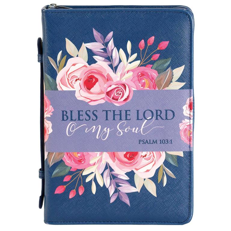 BIBLE COVER BLESS THE LORD NAVY X-LARGE