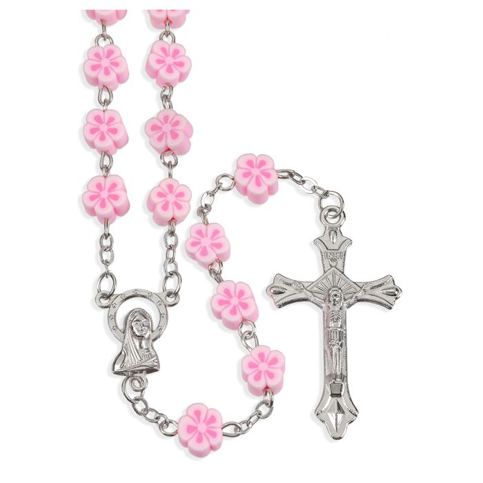 8mm Pink Floral Shaped Bead Rosary