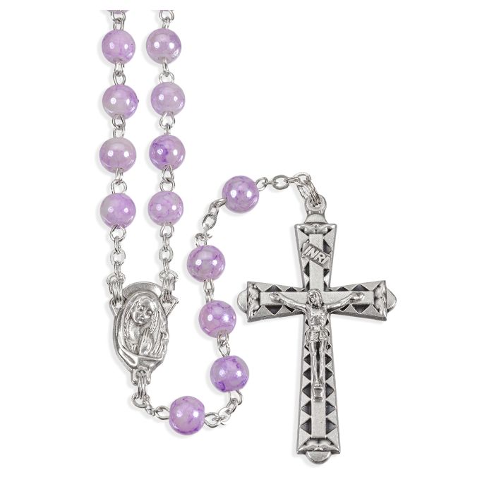 6mm Violet Marbleized Rosary with Center and Crucifix