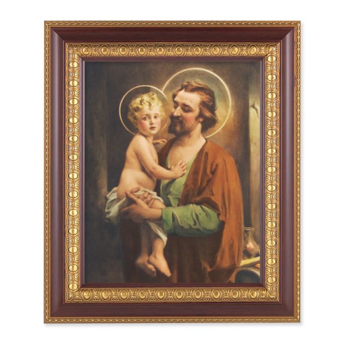 11 1/2" x 13 1/2" Cherry Frame with Gold Trim with an 8" x 10" St. Joseph with Jesus Print D-1
