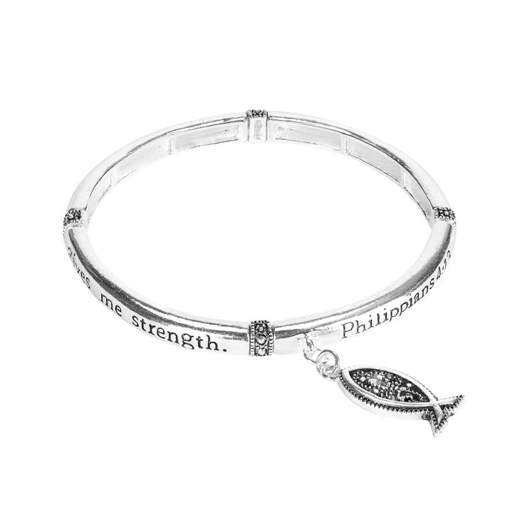 BRACELET PHIL.4:13 FISH STRETCH SILVER