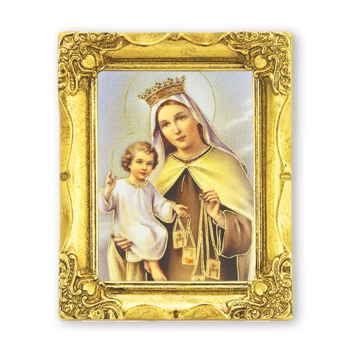 3" x 2" Antique Gold Frame with OUR LADY OF MOUNT CARMEL
