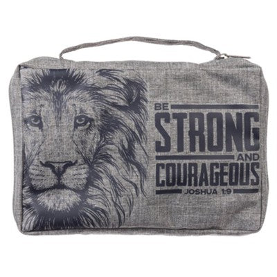 Strong & Courageous Bible Cover, Gray, Medium