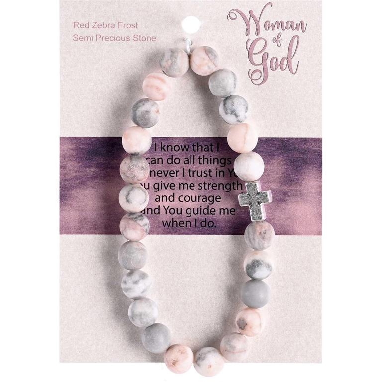 BRACELET WOMAN OF GOD RED ZEBRA W/CROSS