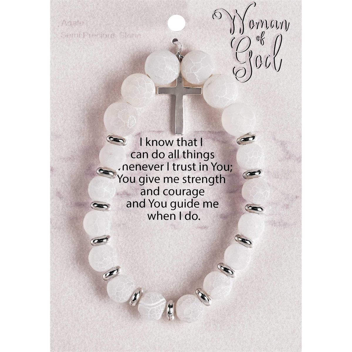 BRACELET WOMAN OF GOD WHITE W/CROSS