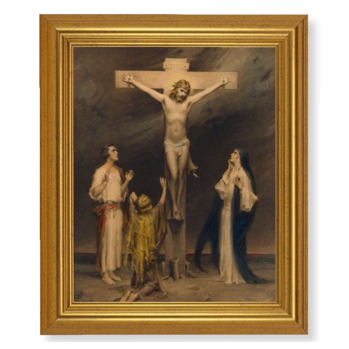 10" x 12" Gold Leaf Finish Beveled Frame with 8" x 10" Chambers: Crucifixion Textured Art