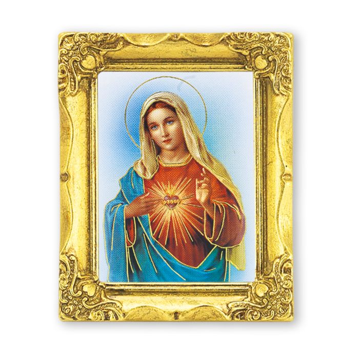 3" x 2" Antique Gold Frame with Immaculate Heart of Mary Print-P65