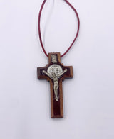 ST BENEDICT MEDAL  WOOD CROSS NECKLACE