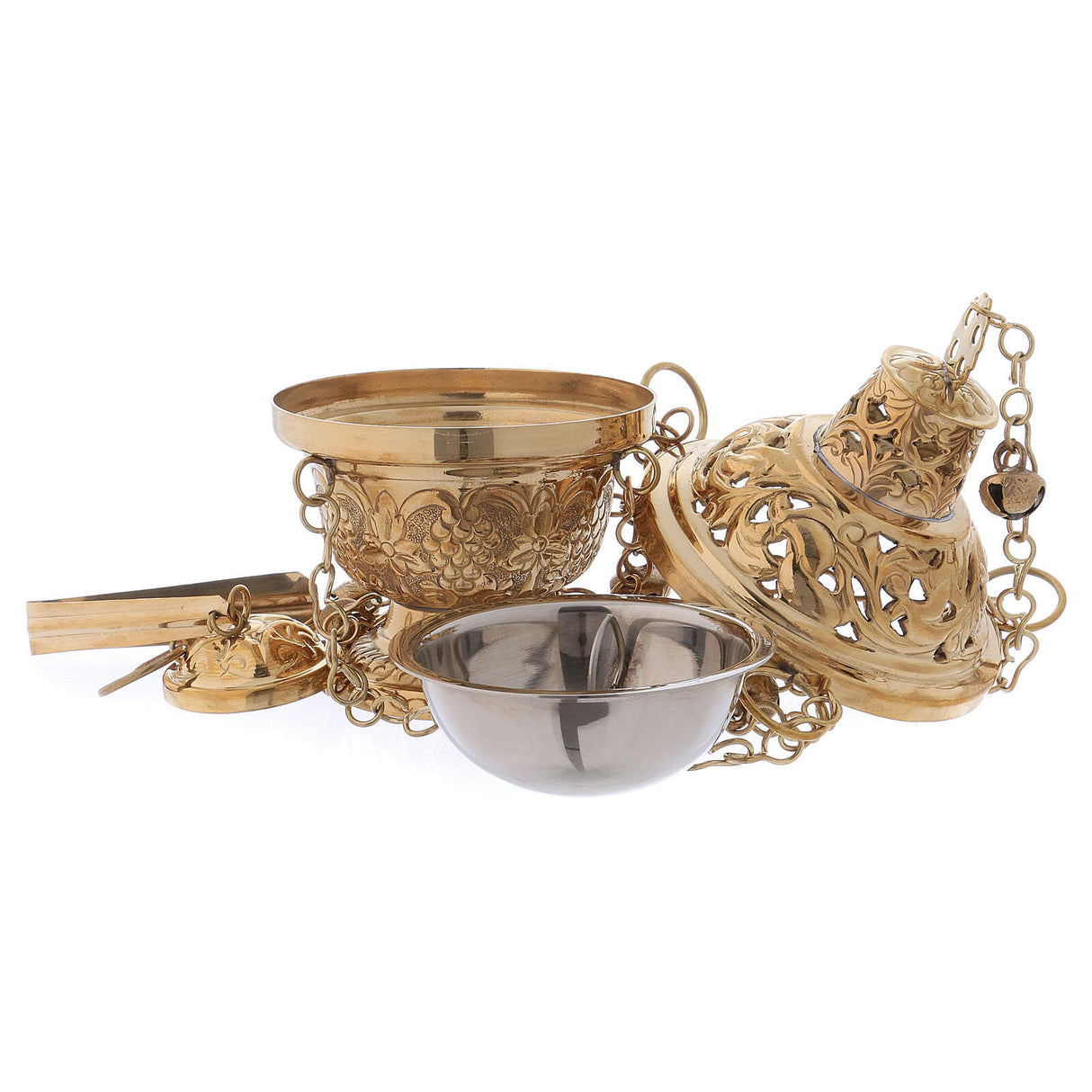 Thurible in Orthodox style in polished gold plated brass h 6 1/4 in
