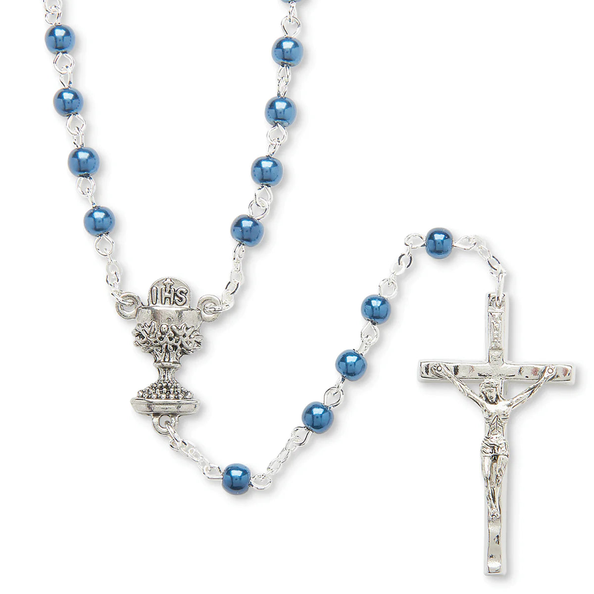 BLUE COMMUNION ROSARY 15"L