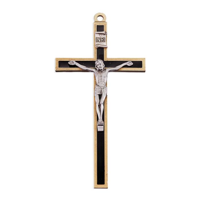 5" Two Tone Pewter Crucifix with Black Epoxy