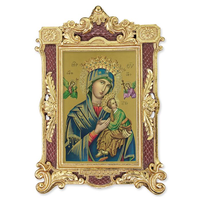 6 1/4" x 9 1/4" Textured Burgundy and Gold Photo Frame with O.L. of Perpetual Help E-4R