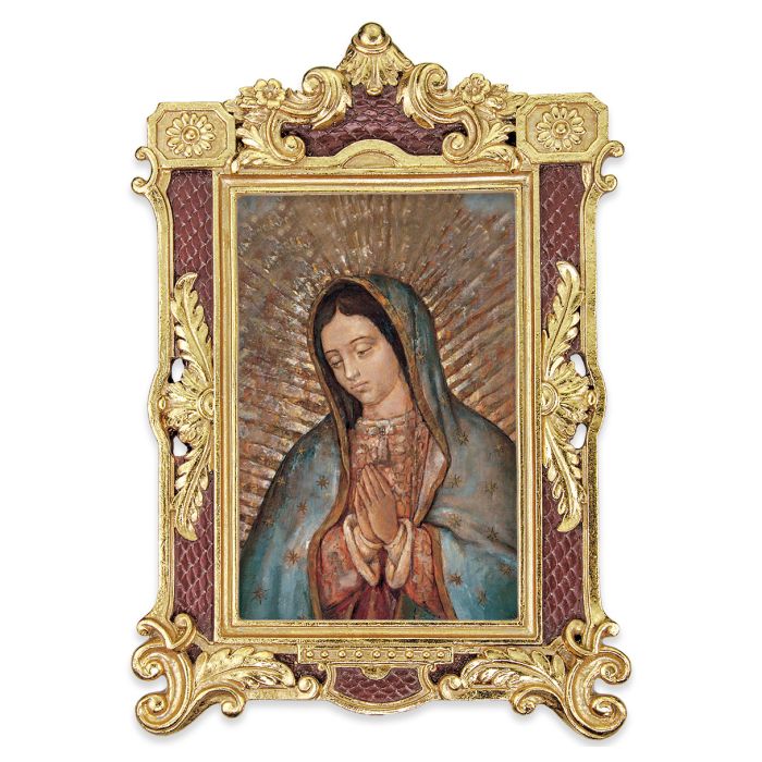 6 1/4" x 9 1/4" Textured Burgundy and Gold Photo Frame with O.L. of Guadalupe Bust Print-P65 D-1