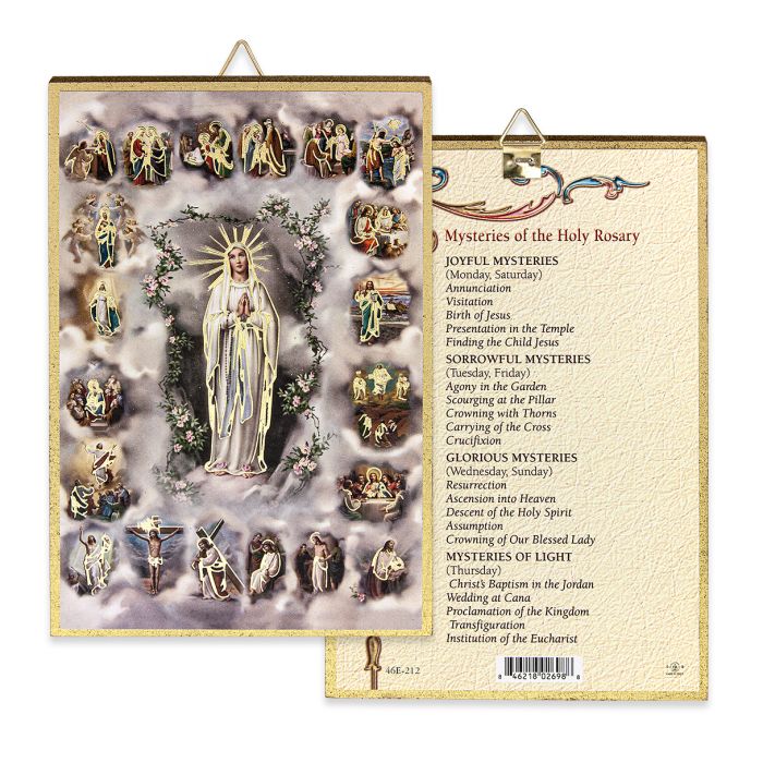 4" x 6" Gold Foil Mysteries of the Rosary Mosaic Plaque ( ENGLISH)
