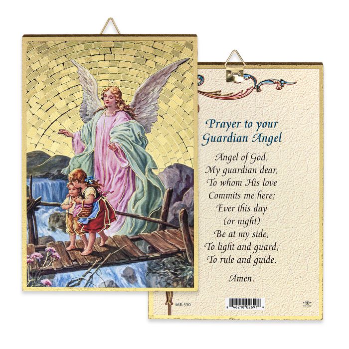 4" x 6" Gold Foil Guardian Angel Crossing Bridge Mosaic Plaque