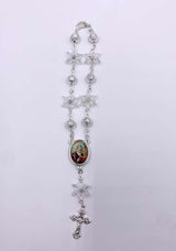 SILVER ONE-DECADE ROSARY WITH  CLEAR STARS