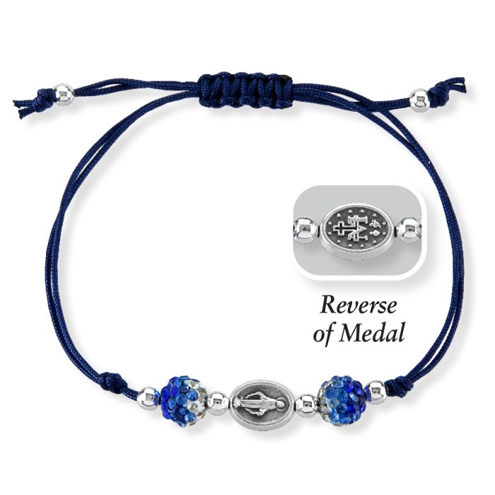 Blue Cord Bracelet with Miraculous Medal and Accent Beads