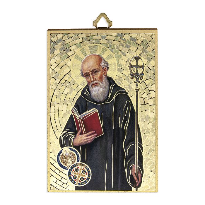 Gold Foil Saint Benedict Mosiac Plaque