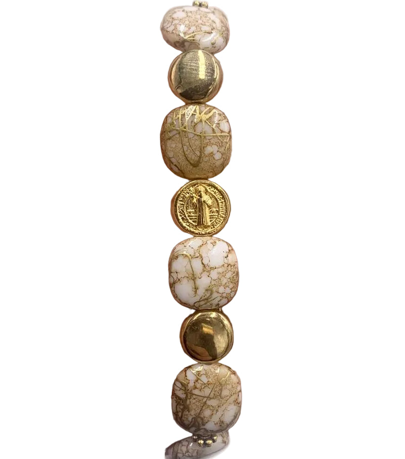 ST. BENEDICT WHITE WITH GOLD PENDANT