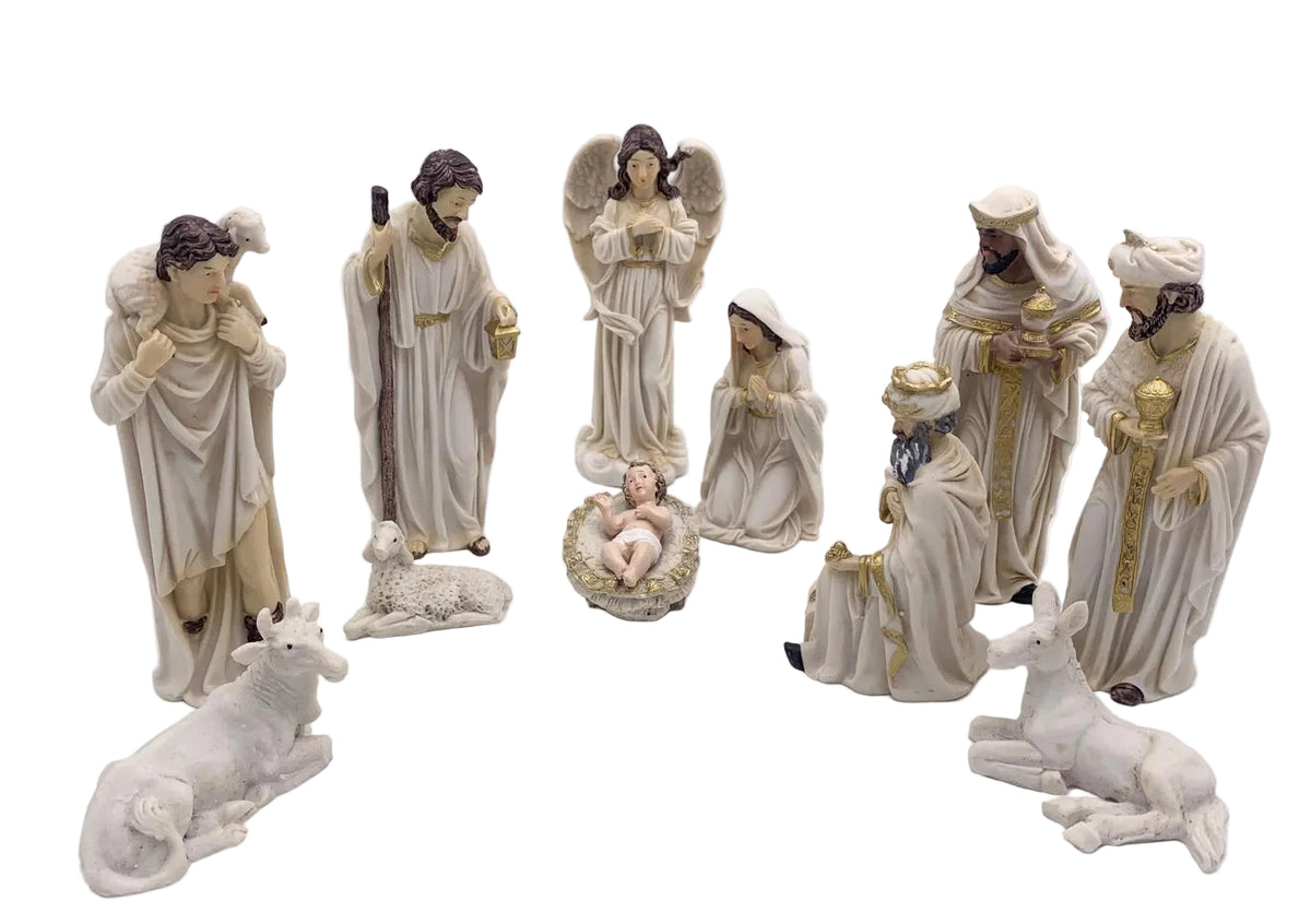 5"  WHITE & GOLD NATIVITY SET