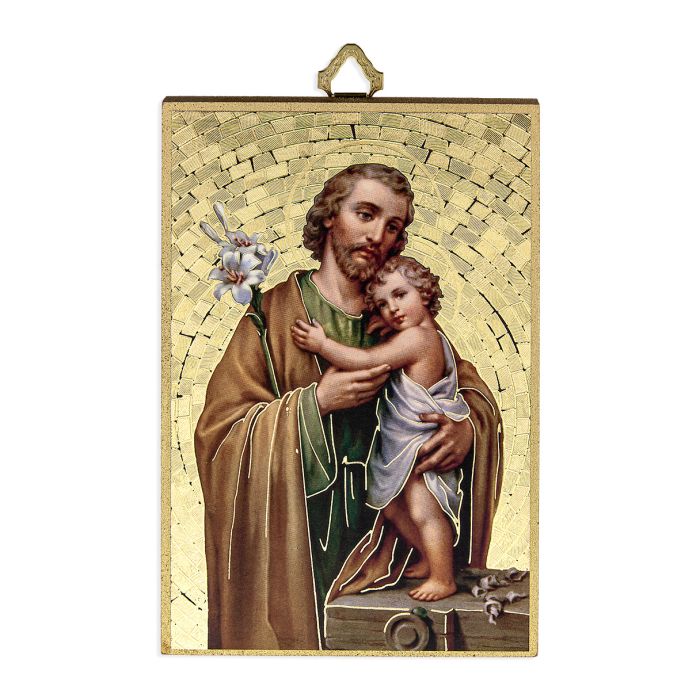 Gold Foil Saint Joseph Mosaic Plaque in Spanish