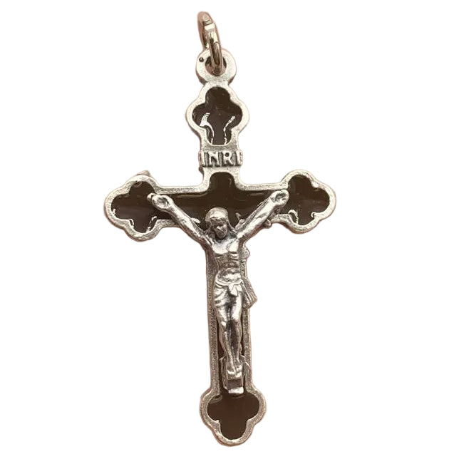 SMALL ENAMEL SILVER & BROWN CRUCIFIX