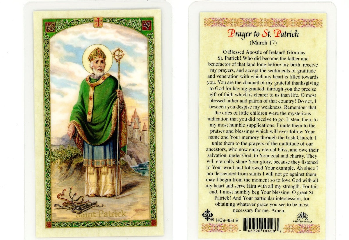 Saint Patrick - Prayer to St. Patrick - Laminated Holy Card – Christ ...