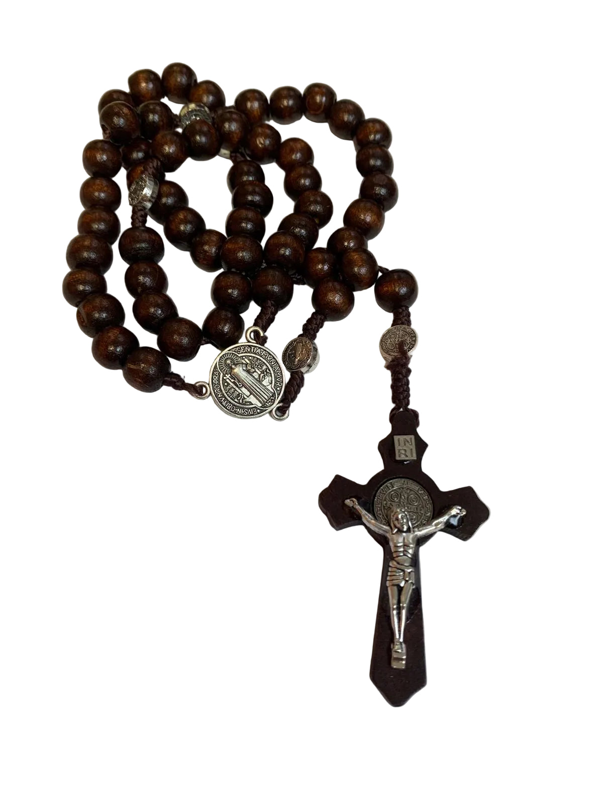 ROSARIO MADERA  CON MEDALLA METAL DE SAN BENITO