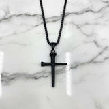 MEN'S BLACK PLATED STAINLESS STEEL CROSS NECKLACE